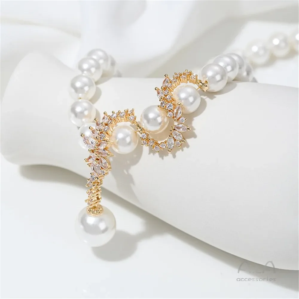 

14K Gold-plated Zircon Snake-shaped Flower Vine S-shaped Bead Partition Hanging Pearl Air Support Necklace Pendant DIY Accessori