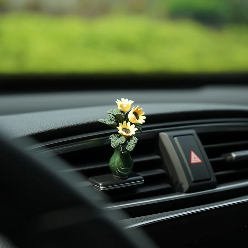 Picture 4: Sunflower Mini Car Decor Ceramic Vase Premium Dashboard Ornament Handmade Clay Art