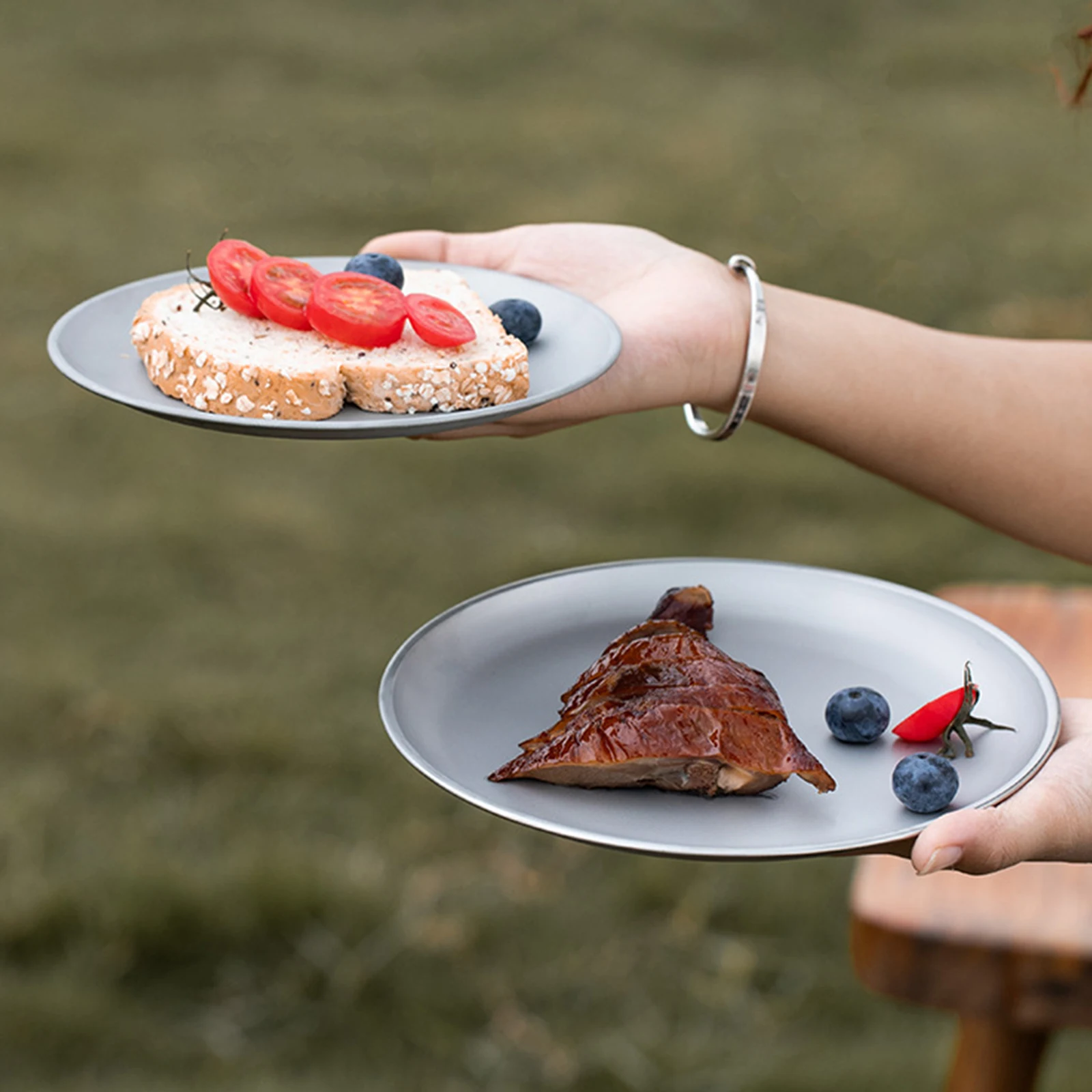 طبق تنقية من التيتانيوم أواني طعام الظهر خفيفة الوزن وقابلة للتكديس صينية تخييم مضادة للسقوط طبق منزلي إبداعي #4