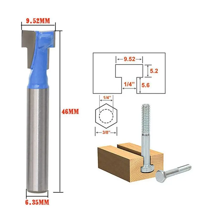 1/4 Inch Shank T-Slot Cutter Router Bit Steel Handle 3/8 Inch & 1/2 Inch Length Woodworking Cutters For Power Tools