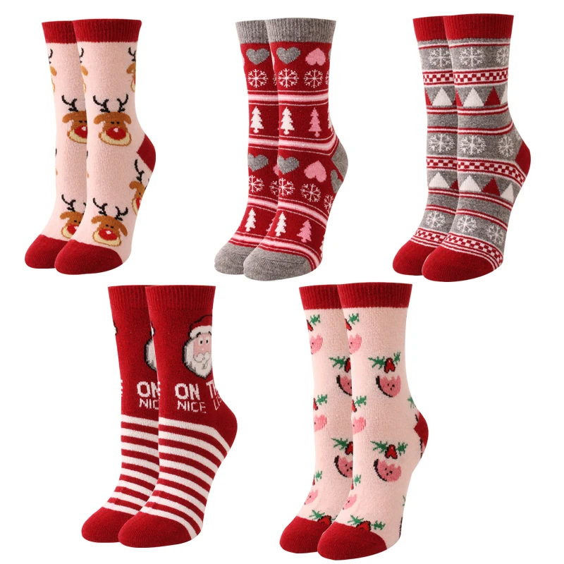 

2022 New Arrival Winter Christmas Socks Warm Wool Women Socks Thicken Santa Claus Christmas Tree Elk Socks Harajuku Funny Socks