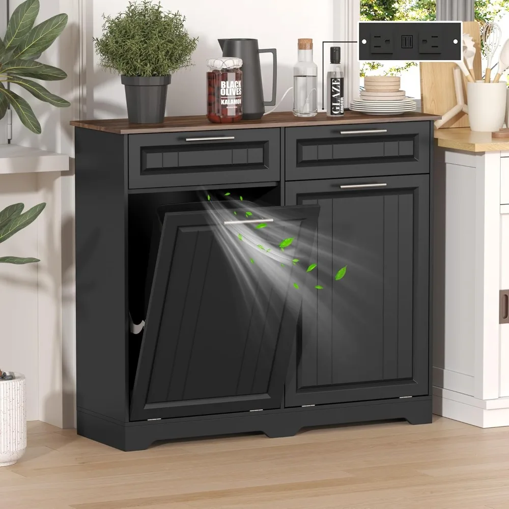 

Double 10 Gallon Tilt out Trash Can Cabinet Wooden Hidden Garbage Can Holder with Deodorizing Function And Power,Customized