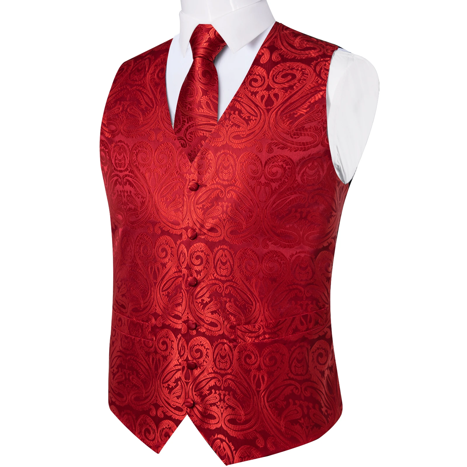 Gilet Paisley de luxe rouge pour hommes, gilet formel de mariage, cravate, poches carrées, boutons de manchette, Business, livraison gratuite