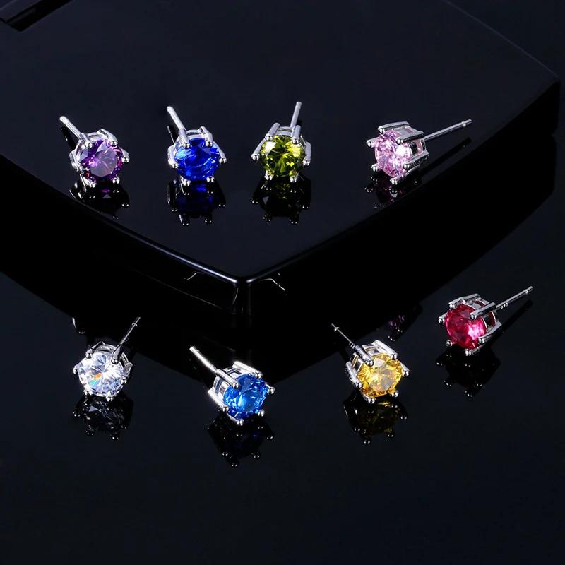 Elegant Colorful Zircon Stud Earrings for Women Sparkling 6*6mm Round Cubic Zirconia Earring Valentine\'s Day Jewelry Gift FCGJHW