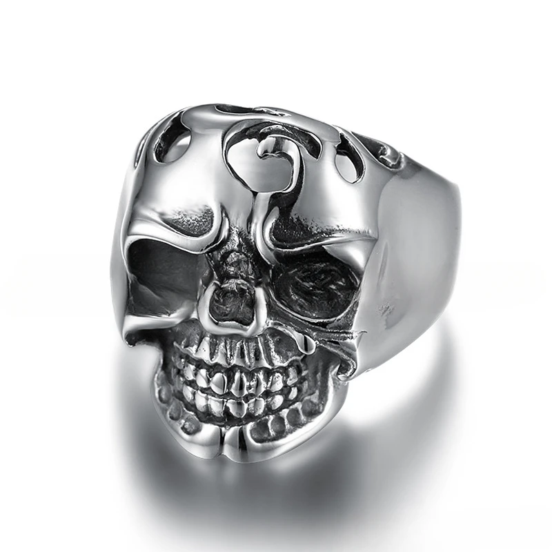 European and American Irregular Big Teeth Skeleton Head 316 Stainless Steel Locomotive Series Men's Ring Size 8-13