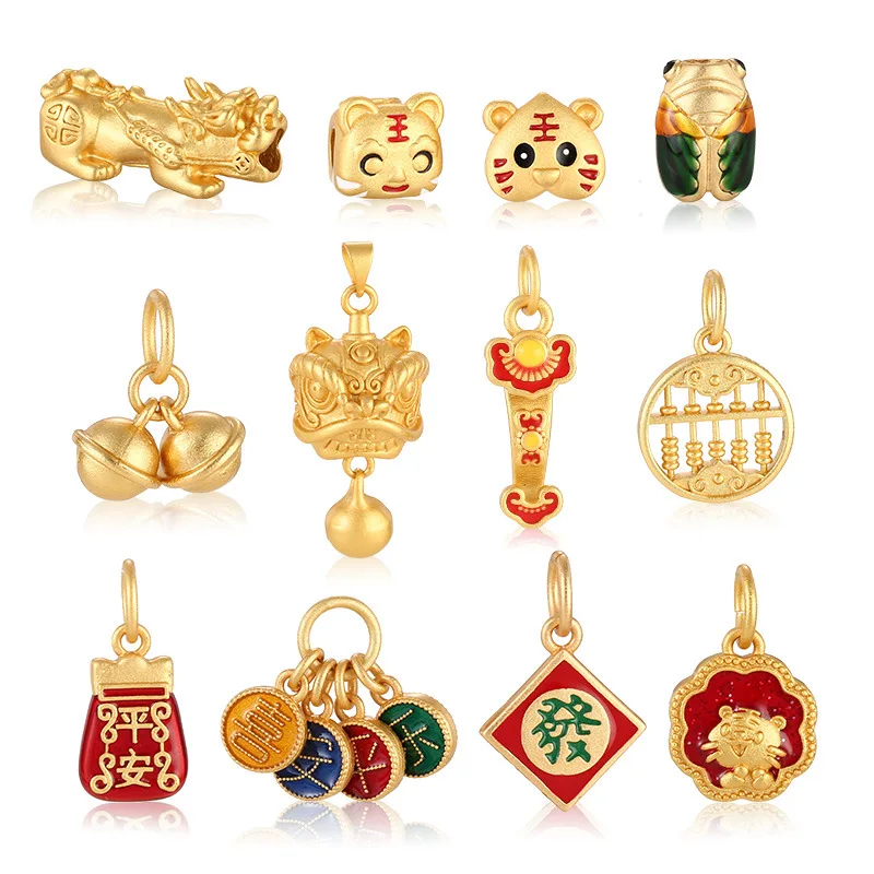2023 Trendy Antique Gold Hand Beaded Loose Beads DIY Accessories Pendant Gold List Title Pendant Beaded Jewelry