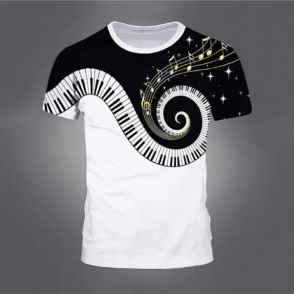 Piano Musical Note 3D Print Summer T-Shirts Streetwear Boys Grils Fashion Oversized Short Sleeve T Shirt Tees Tops Men Clothing