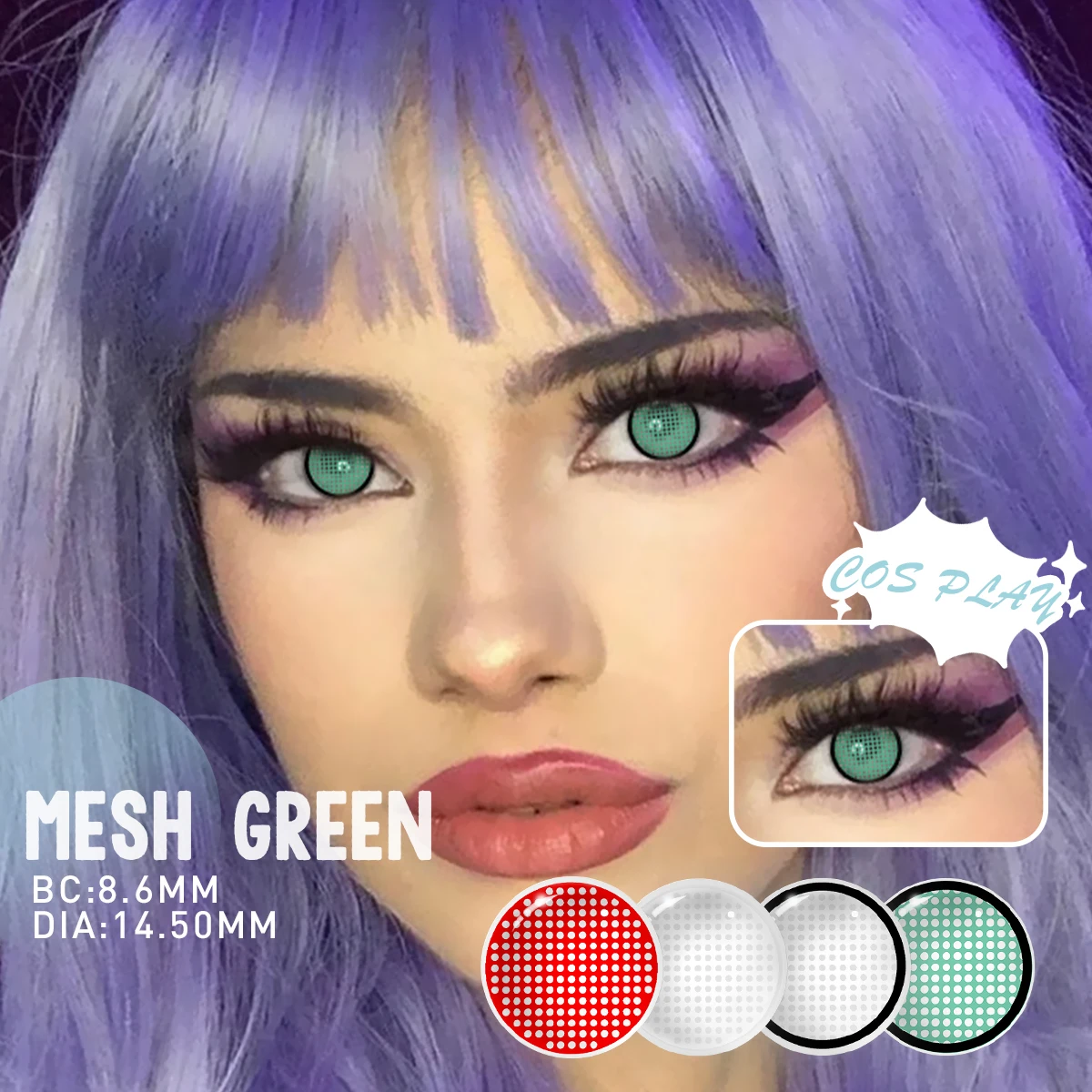VISUASHOW Mesh Weiß Schwarz Anime Cosplay Farbige Kontaktlinsen Halbjährlich Austauschbare Weiche Linsen für Party Halloween Augen-Make-up