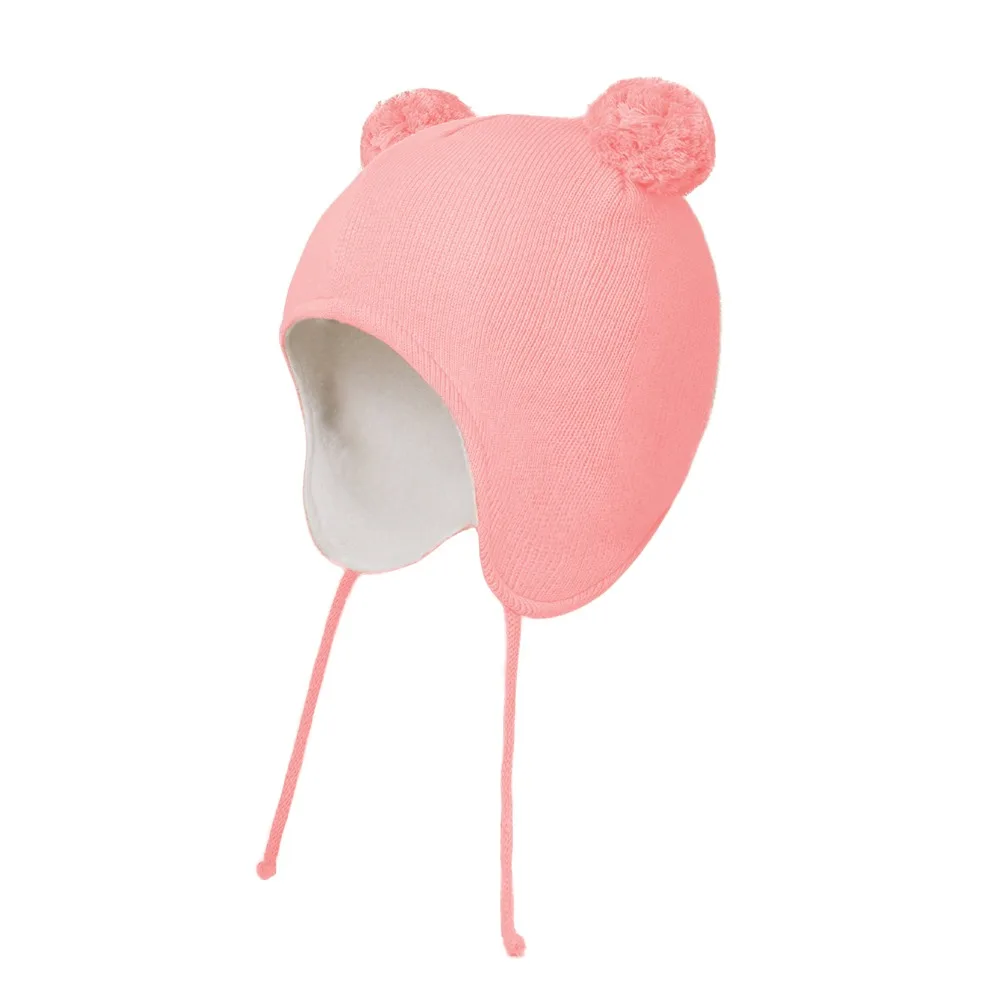

Cute Warm Baby Winter Hat Fleece Lined Soft Warm Knit Cap Ear Protection Solid Color Toddler Beanie Kids Boys Girls