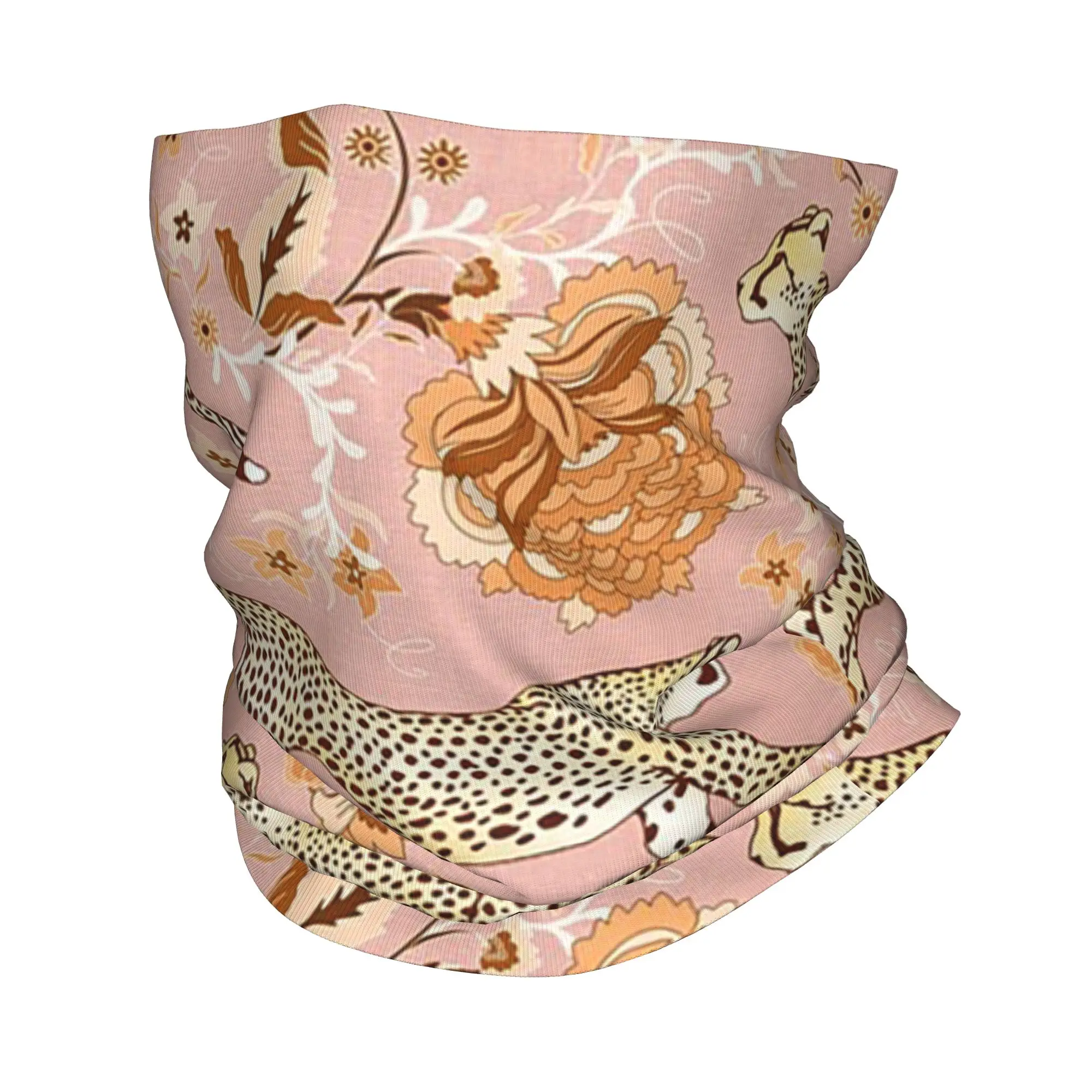 Cheetah Leopard Chintz light orange and dusky rose Bandana Neck Gaiter Printed Wrap Scarf Face Mask Riding For Men Women Adult