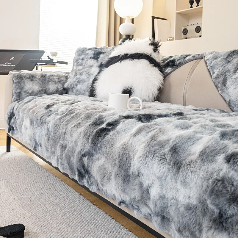 2025 nueva funda de sofá gruesa de felpa cálida en forma de L Protector de sofá de Color degradado para muebles de sala de estar