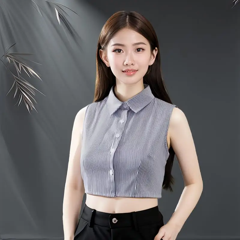 col-de-pull-polyvalent-bleu-decoration-rayee-tendance-pour-l'automne-et-l'hiver-faux-col-multifonctionnel-pour-femme