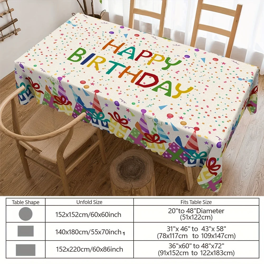 Happy Birthday Tablecloth Waterproof Decorative Table Cover for Party Decorations Celebration Supplies