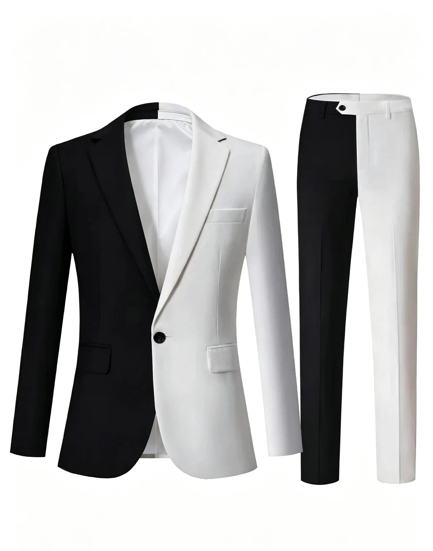 Fashion Style Black White 2PCS Slim Fit Men's Suit Notch Lapel Blazer & Pants Set Groom Wear for Party Prom Dinner Male Outfits