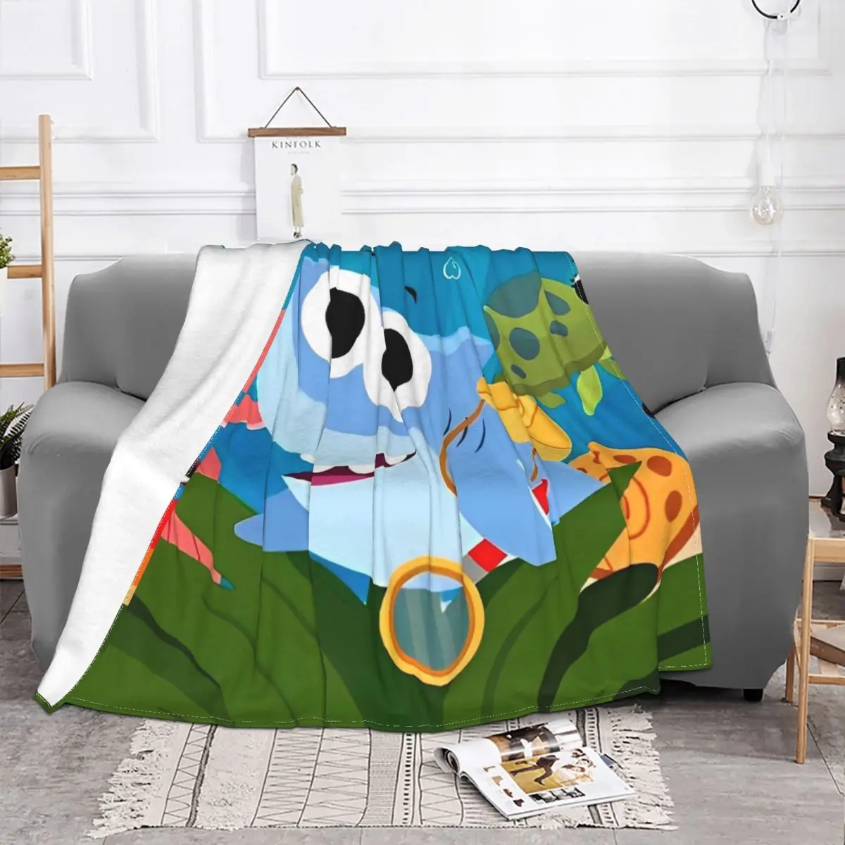 Finny The Shark Velvet Throw Blankets English Cartoon Blankets for Sofa Outdoor Lightweight Thin Bedding Throws