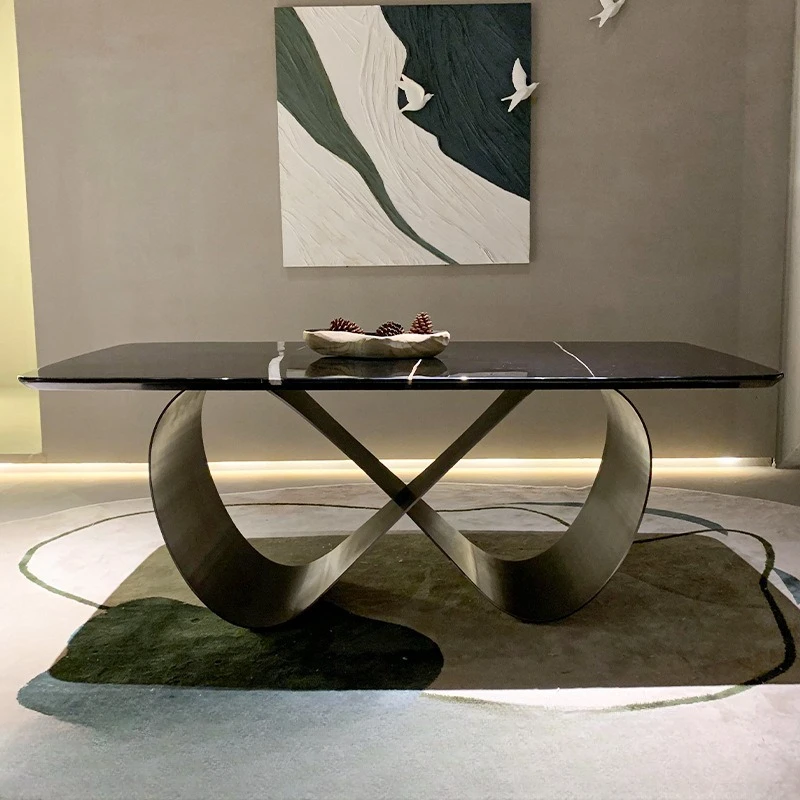 Marble dining table, modern minimalist horse belly shaped household dining table