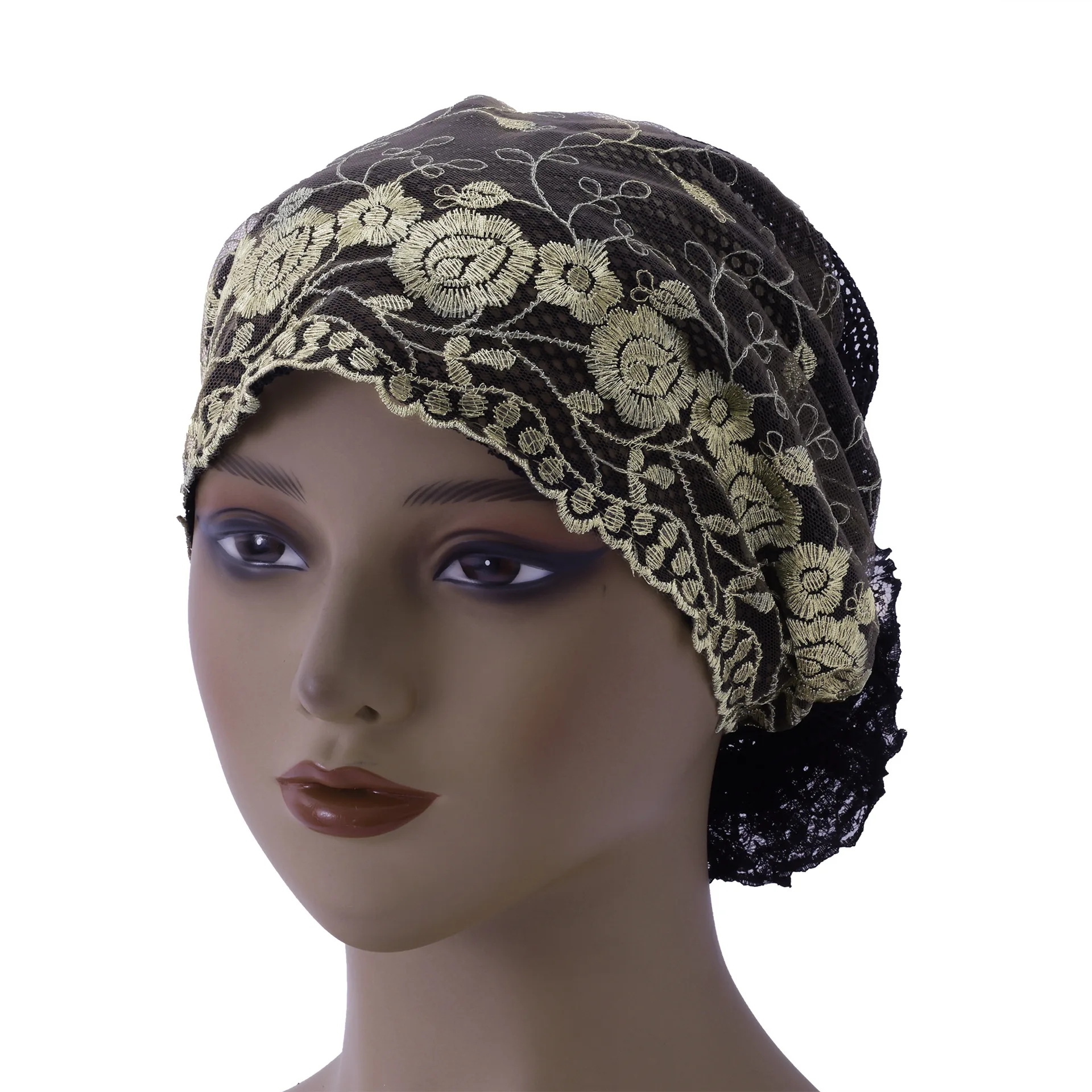 

Новый кружевной внутренний хиджаб с вышивкой, женская шапка для химиотерапии, мусульманский платок с цветком, нижний шарф, тюрбан, шапочки, капот, повязка на голову от выпадения волос