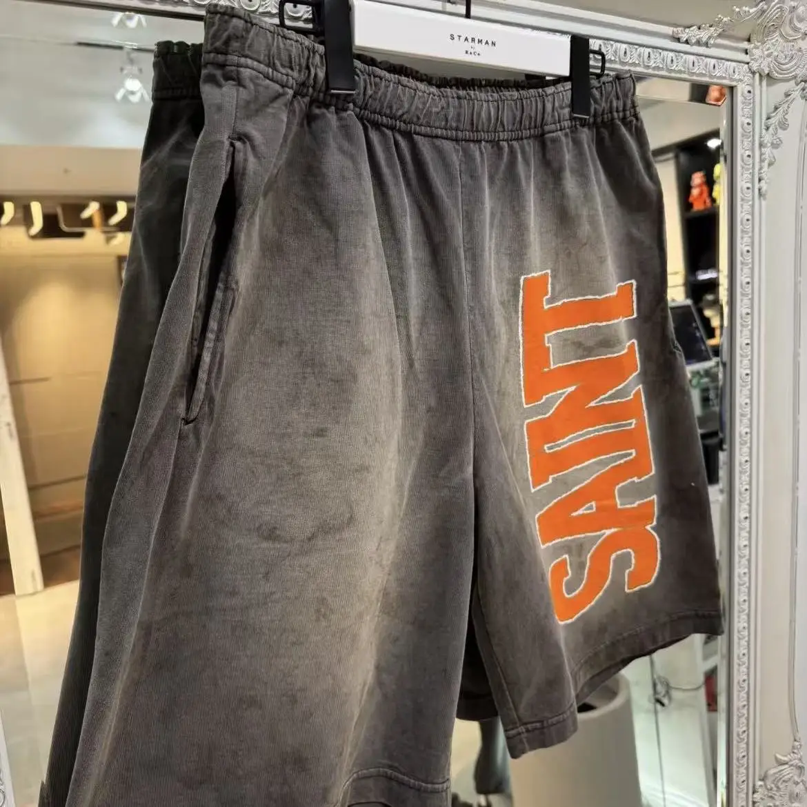 Washed Vintage Mx6 SS26 Heart Letter Print Five-Point Pants Shorts Sweatpants Loose Fit Elastic Waist Cotton 100% Shorts