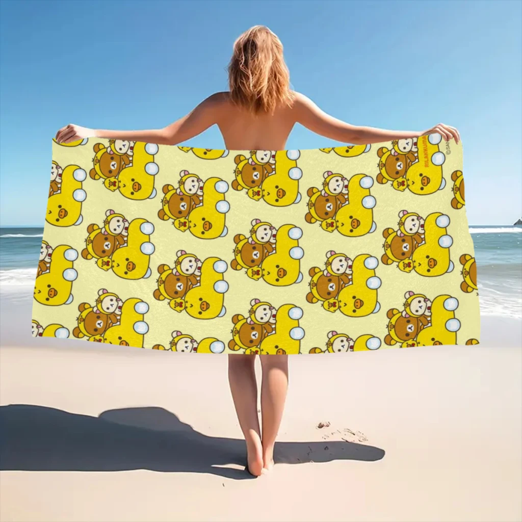 Rilakkuma Beach Towel  Poncho Bathing Towels Cover-ups Quick Dry Sand Free Yoga Spa Gym Pool