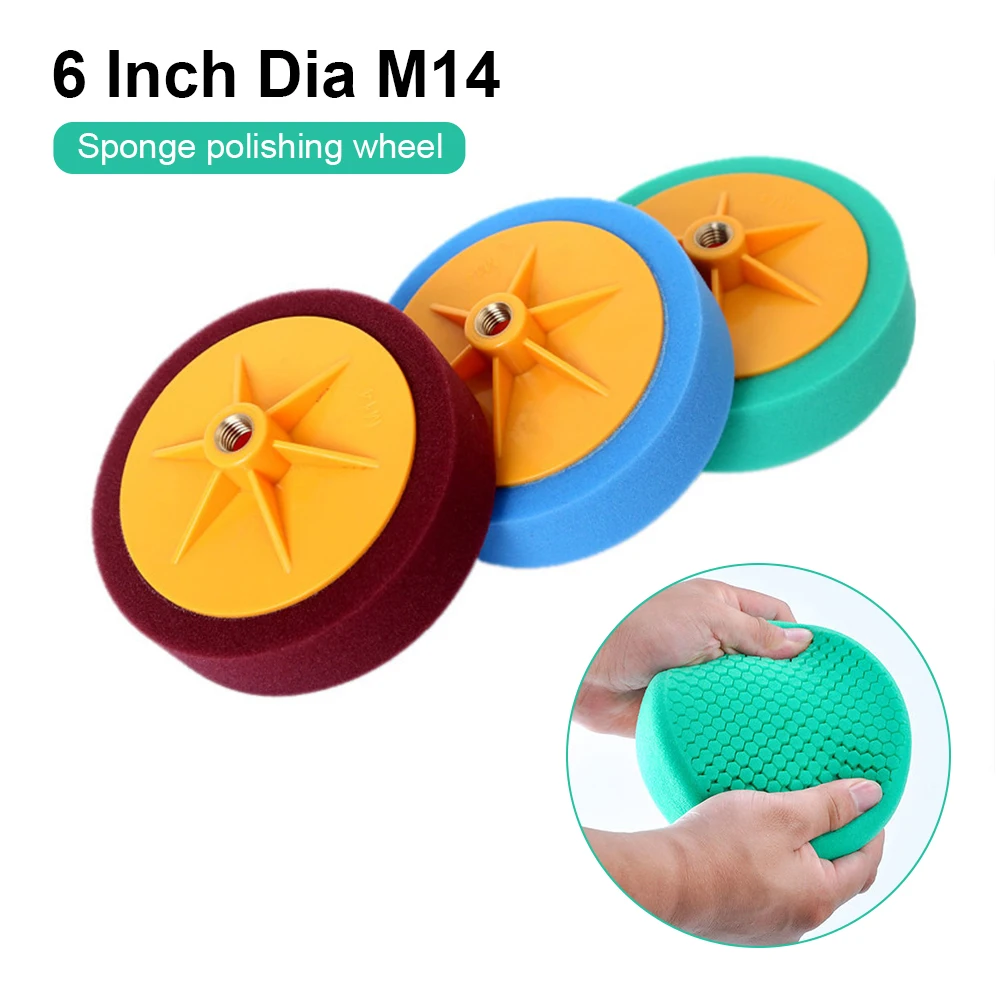 

3pcs 6 inch Honeycomb Polishing Wheel + 1Pc Adaptor Bar Wheel Polishing Disc Waxing Sponge Car Repair Sponge M14 Disk