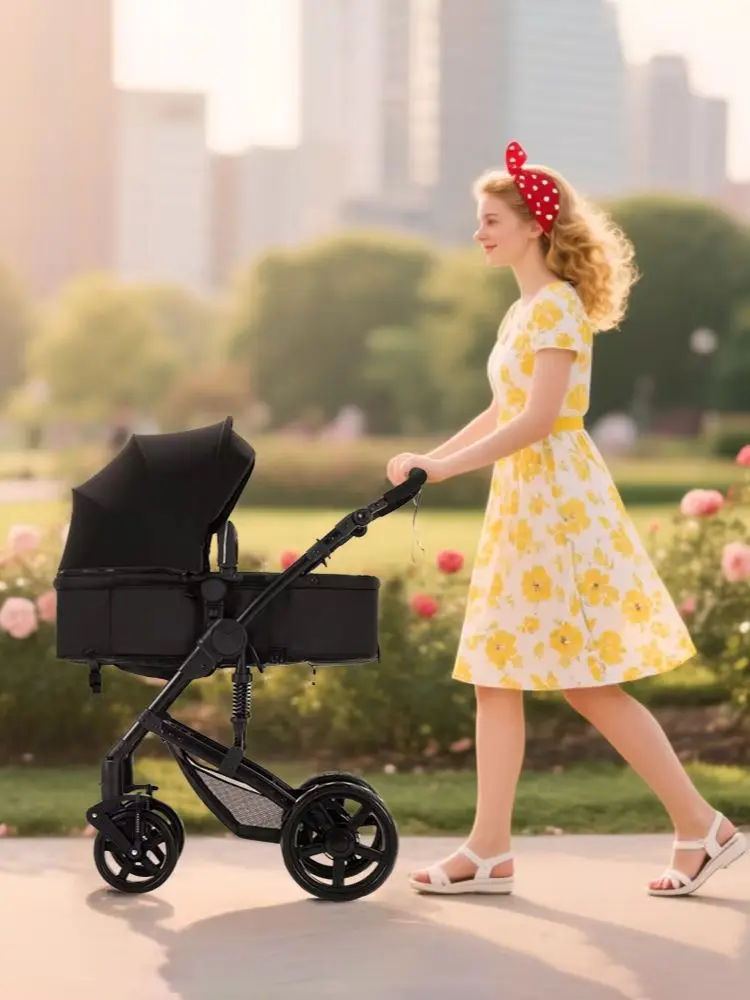 Komfort-Kinderwagen 3-in-1 Reisesystem, Hochwertiger Kinderwagen mit Aluminiumrahmen, Faltbares Design, Umkehrbarer Sitz, Vollständig Verstellbar, Federung, Extra Großer Stauraum, UV-Schutz-Verdeck