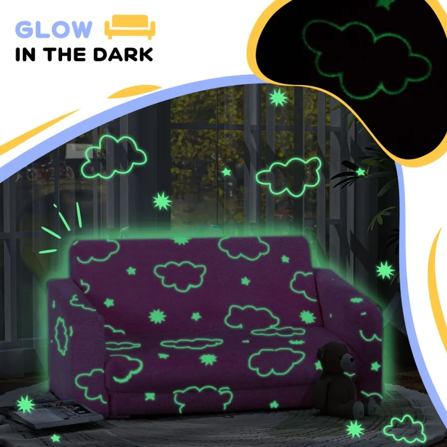 Qaba Couch with Glow in the Dark Cloud Patten Washable Cover Pink
