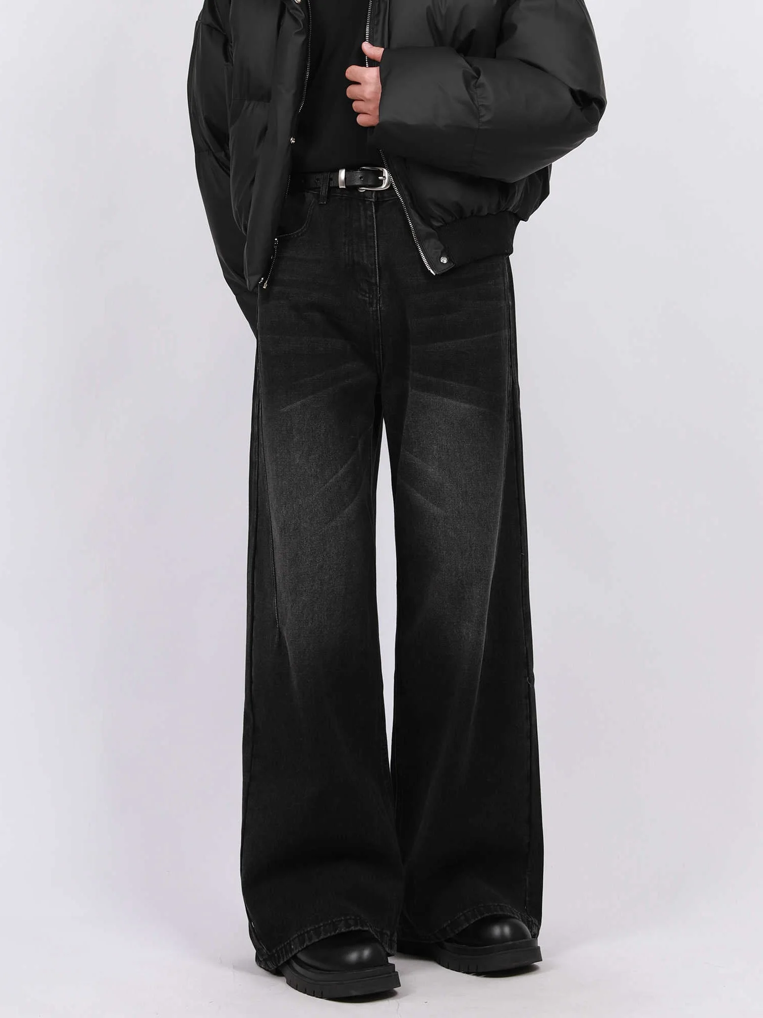 

American Retro Men's Wide Leg Jeans Washed Denim Loose Drapey Spring Autumn Casual Floor-Length Trousers Straight Cut