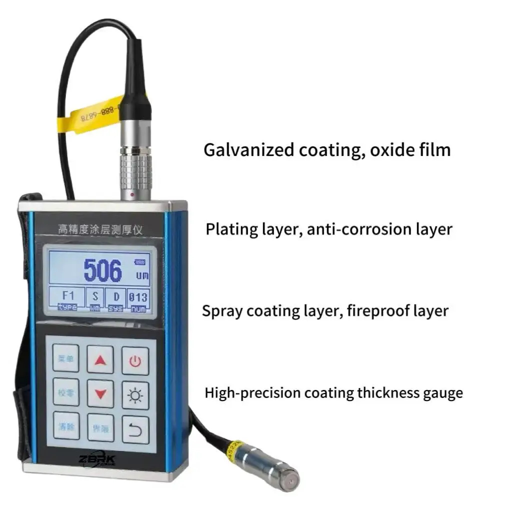 Portable Handheld Coating Thickness Gauge High Accuracy Magnetic Eddy Current Technology 0.1m Resolution 5 Files Memory AA