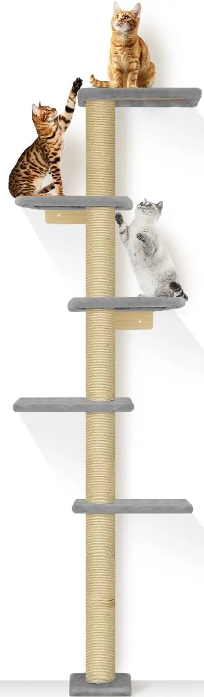 

5-Tier Wall-Mounted Cat Tree, 80-Inch Floor-to-Ceiling Scratching Post, Space-Saving Furniture for All Cats