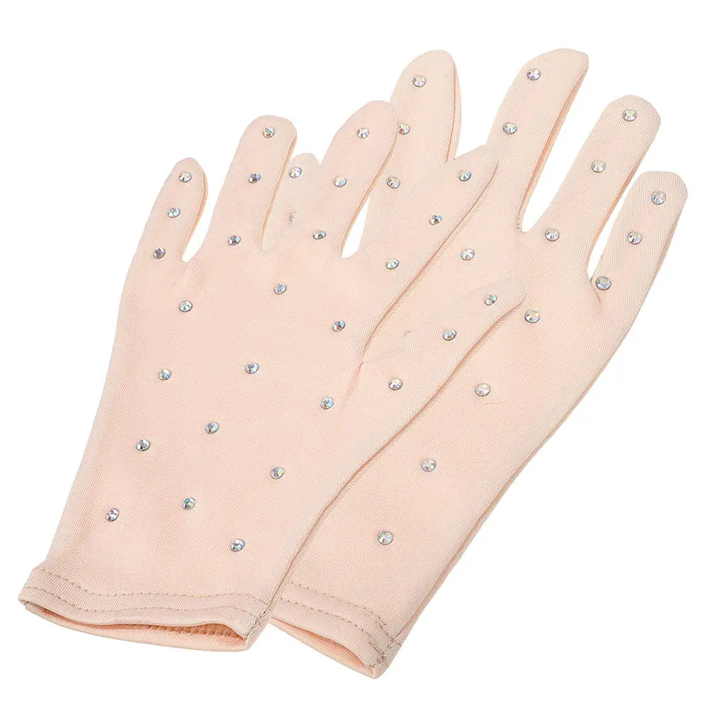 

1 Pair Rhinestone Figure Skating Performance Gloves Women Opaque Stretch Fabric Dance Stage Ice Skating Show Party Gloves
