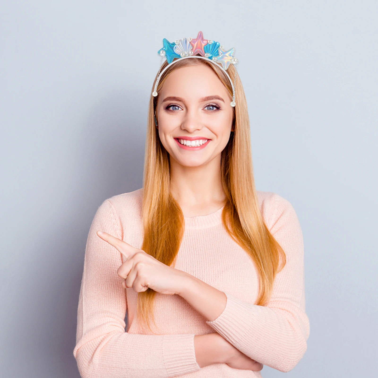 

Ocean Themed Headband Blue Mermaid Sea Star Shell Hair Hoop Kids Party Costume Accessories Girl Hair Accessories
