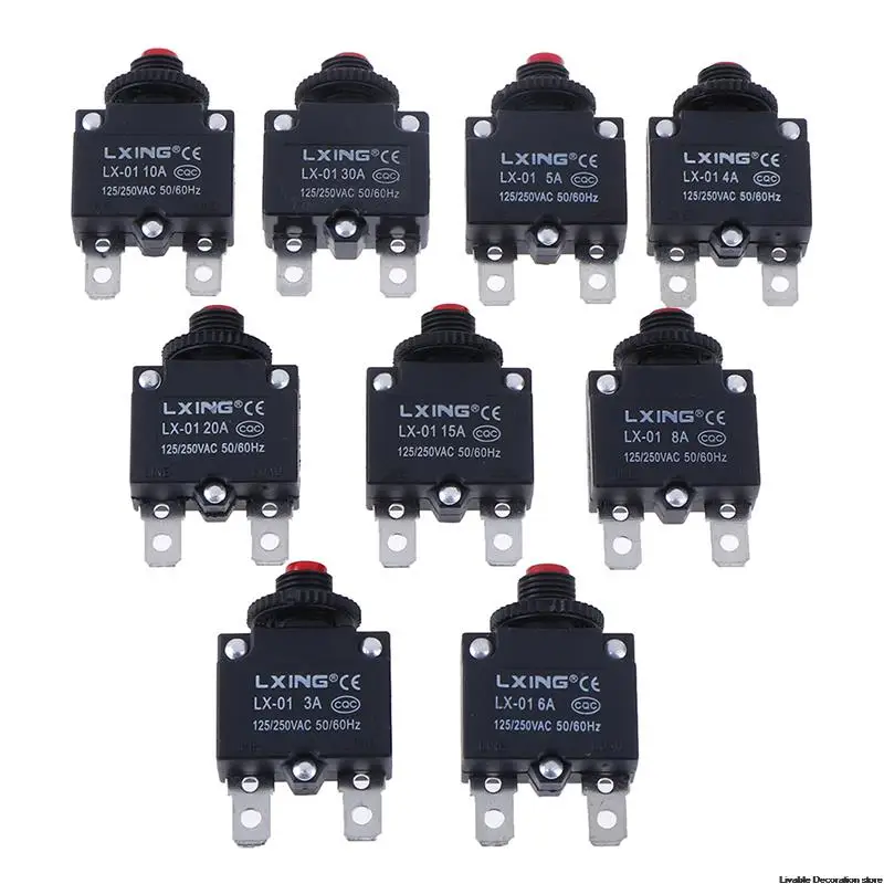 3-8A 10/15/20/30A Circuit Breaker Overload Protector Switch Fuse Thermal Switch Current Overload Protector Push Button Switch