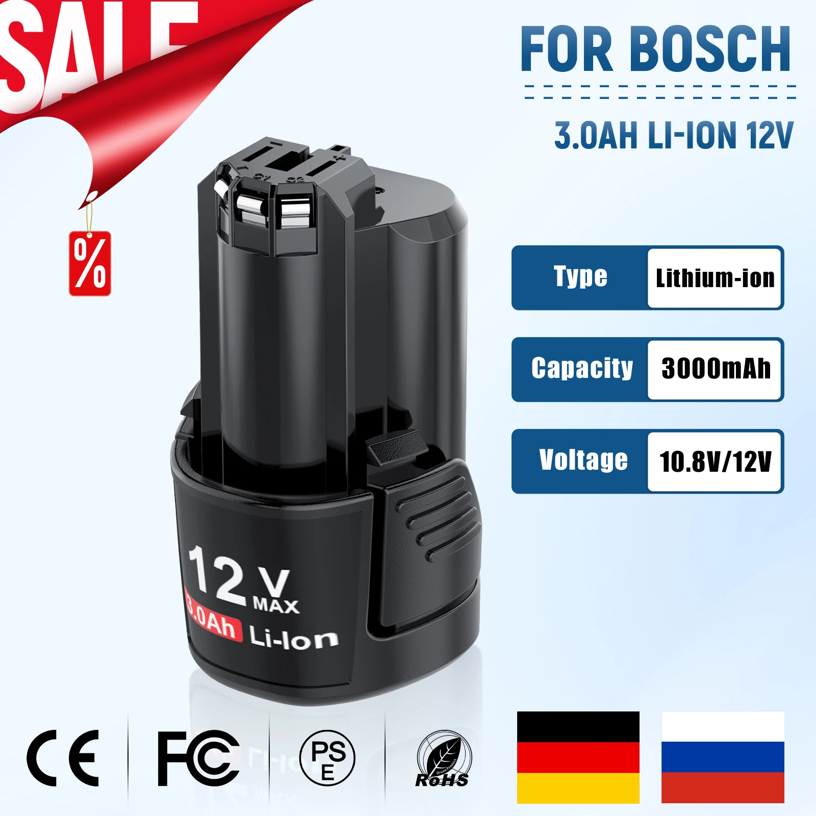 New 12V/10.8V 3000mAh For Bosch BAT411 Battery Li-ion Rechargeable Battery BAT411A BAT412 BAT412A BAT413 BAT413 Battery Charger