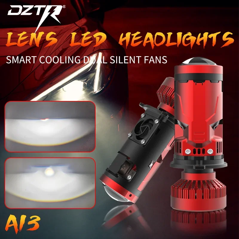 A13 H4 LED Projector Mini HD Fisheye Lens Double lamp cup Headlight Bulbs with Solenoid Design Dual Fan Cooling Hi/Low Lamp