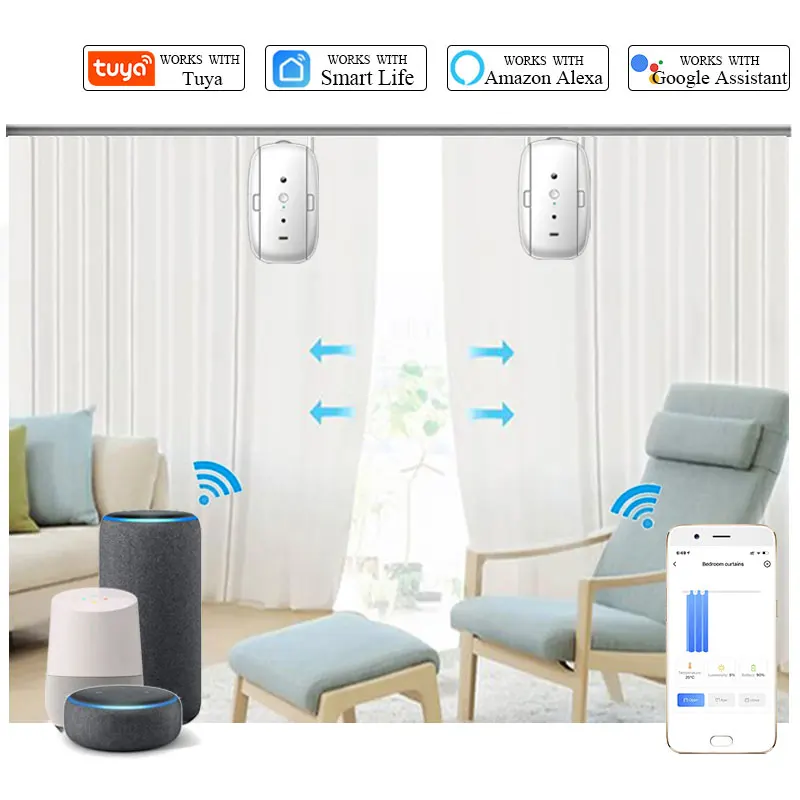 

Electric Curtain Robot Tuya Smart Curtain Motor APP Control Timer Setup for T-Rail/U-Rail BT, Voice Control