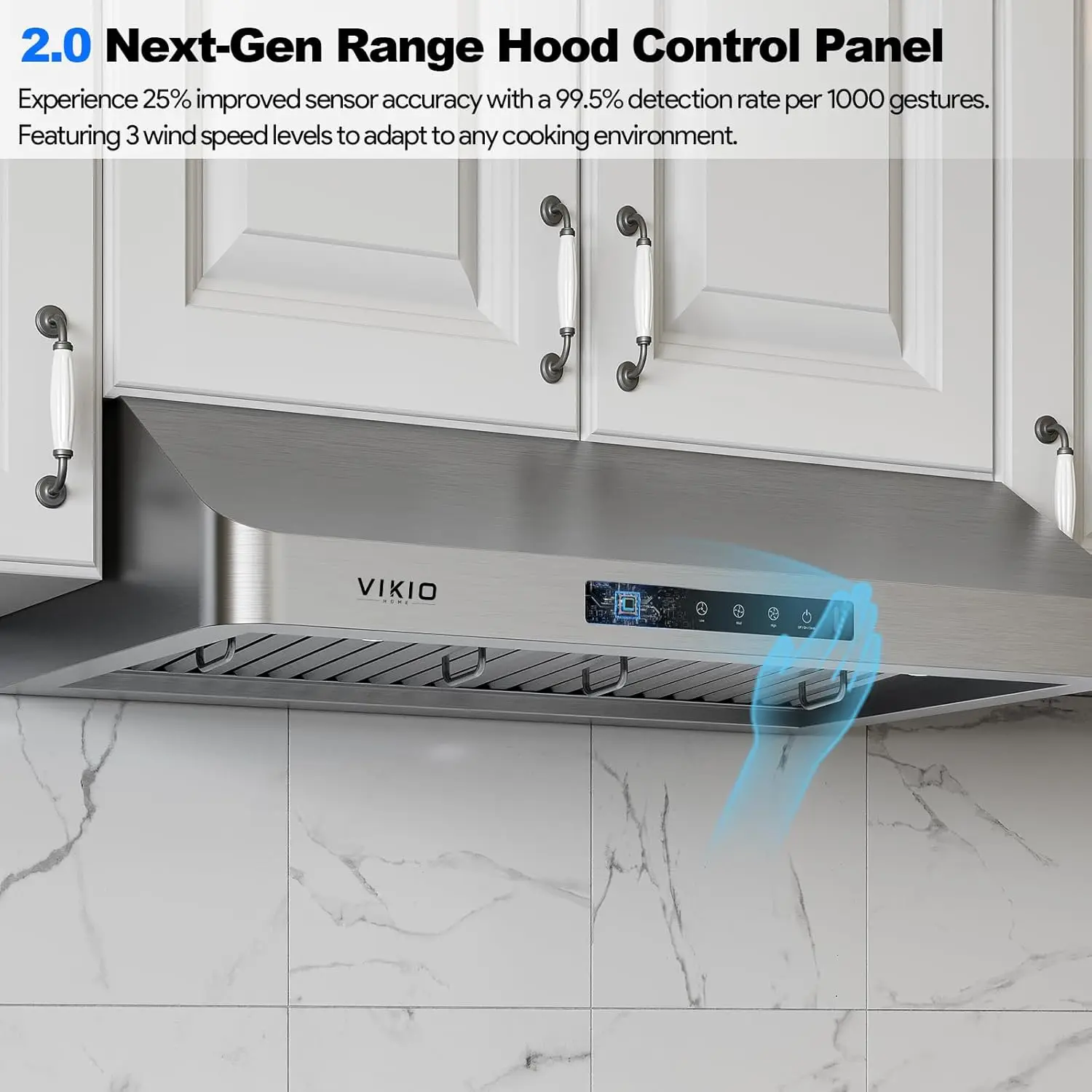 شفاط المطبخ 30 بوصة تحت الخزانة، شفاط المطبخ مع 980 CFM، استشعار الإيماءات 3 سرعات ولوحة تحكم باللمس، فتحة تهوية من الفولاذ المقاوم للصدأ