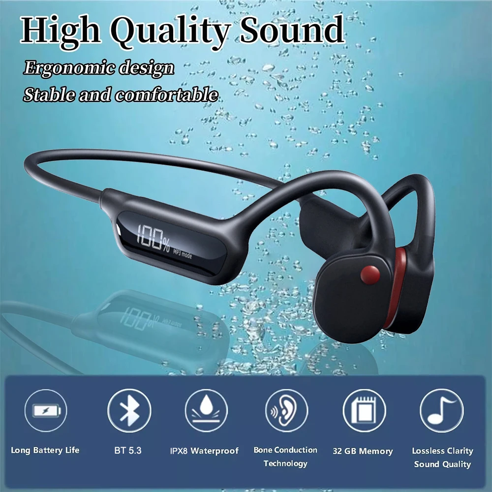 X10 Swimming Bone Conduction Earphones IPX8 Waterproof Bluetooth Headphones With 32G MP3 Sports HiFi Bass Wireless Headsets