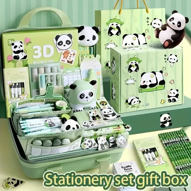 New Student Gift Panda Stationery Set Stickers Pencil Case Stationery Gift Pack Handbag Learning Supplies Ruler Set