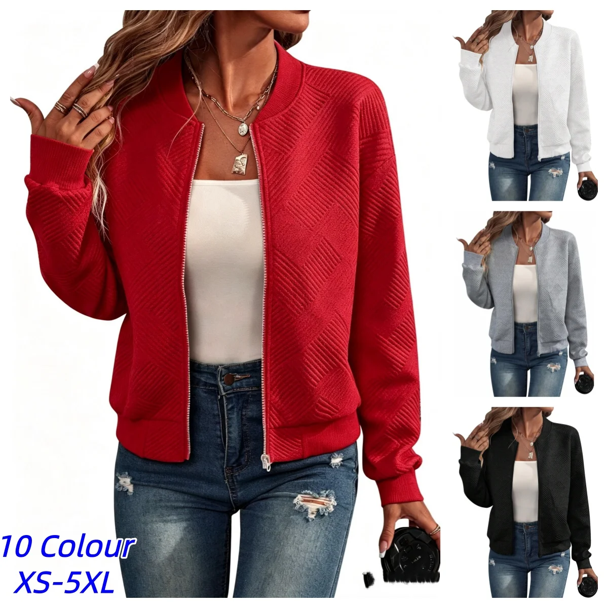 Coat Women's Autumn and Winter New Solid Color Simple and Exquisite Zipper Jacket Baseball Collar Casual Jacket Women Clothing