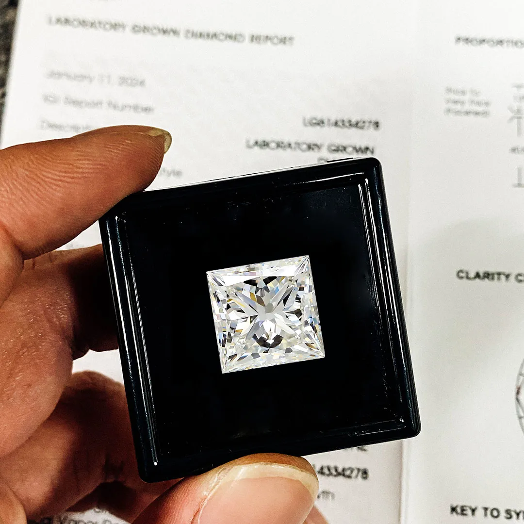 Provence High Quality 2ct princess cut E color VS1 lab grown diamonds loose stone IGI Certified CVD diamond For Jewelry Making