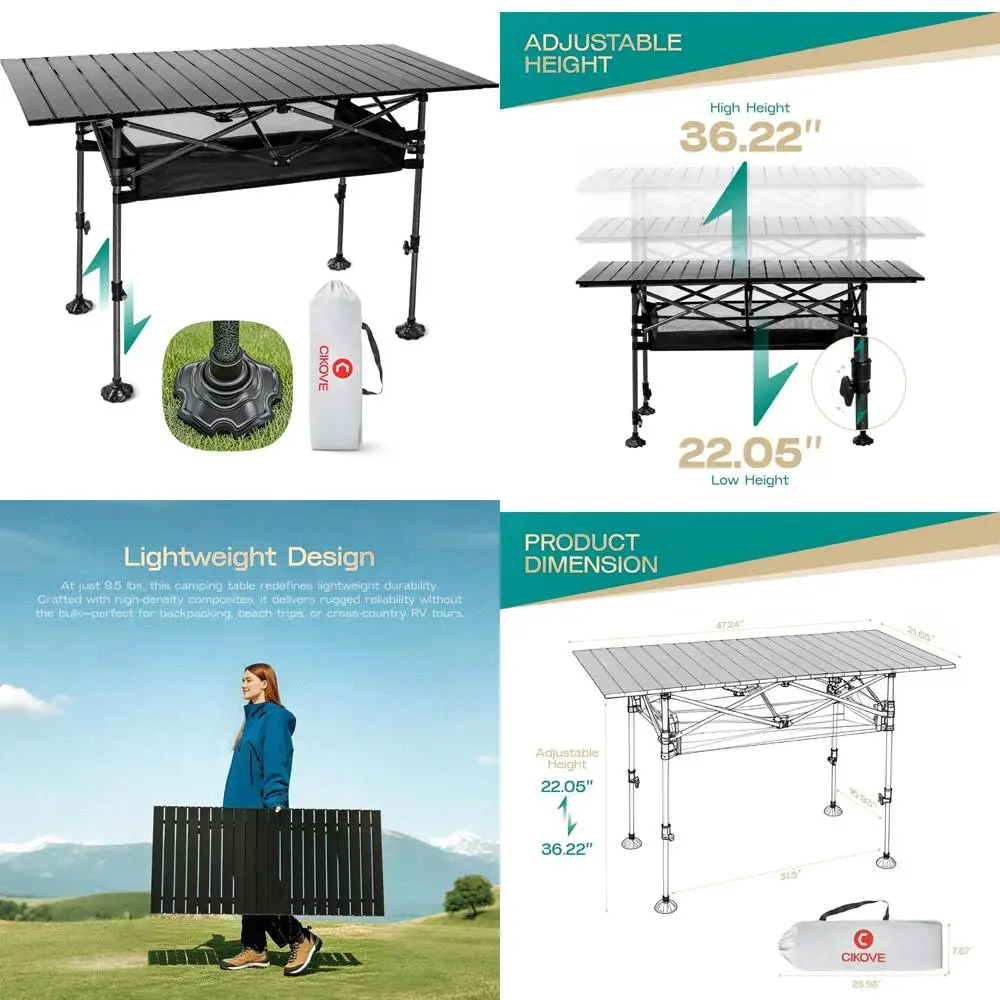 

Регулируемый по высоте походный стол, большой высокий складной походный столик на открытом воздухе с широкоугольными ножками и защитой от раковины и сумкой для переноски для кемпинга b