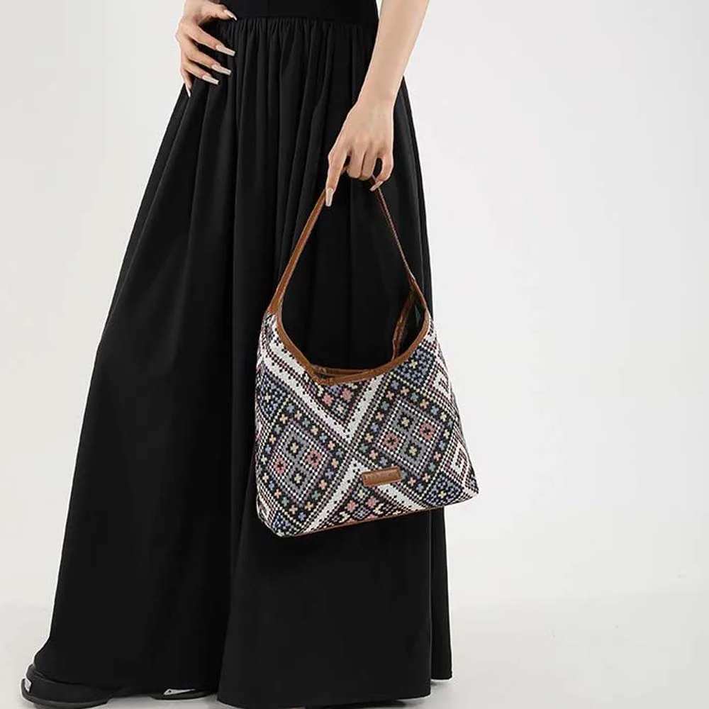 

Portable PU Ethnic Style Shoulder Bag Polyester Retro Canvas Tote Bag Chinese Style Large Capacity Embroidery Handbag Outdoor