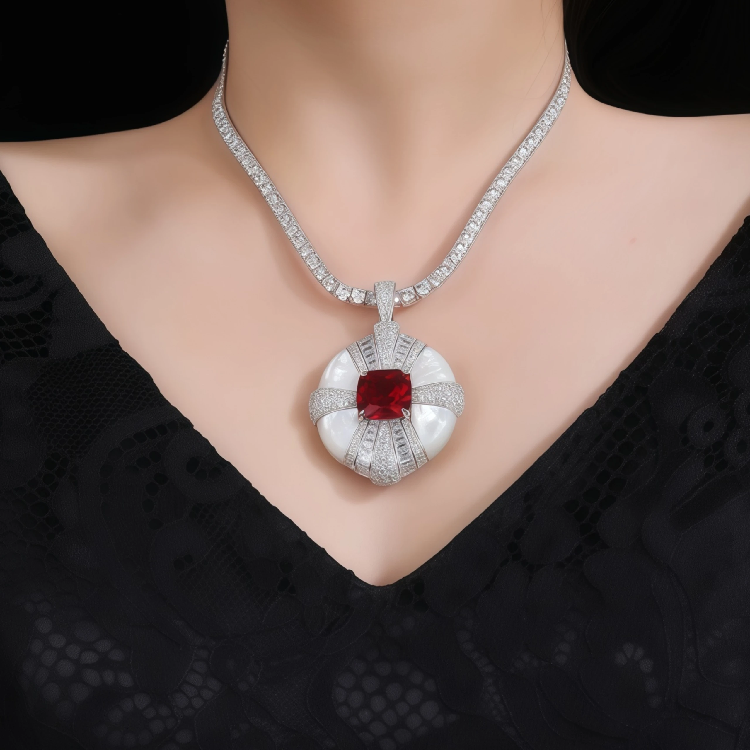 WINKINWINSIN العلامة التجارية MST روبي S925 فضة المرأة قلادة مطلي مع البلاتين الراقية الرجعية شهادة قلادة