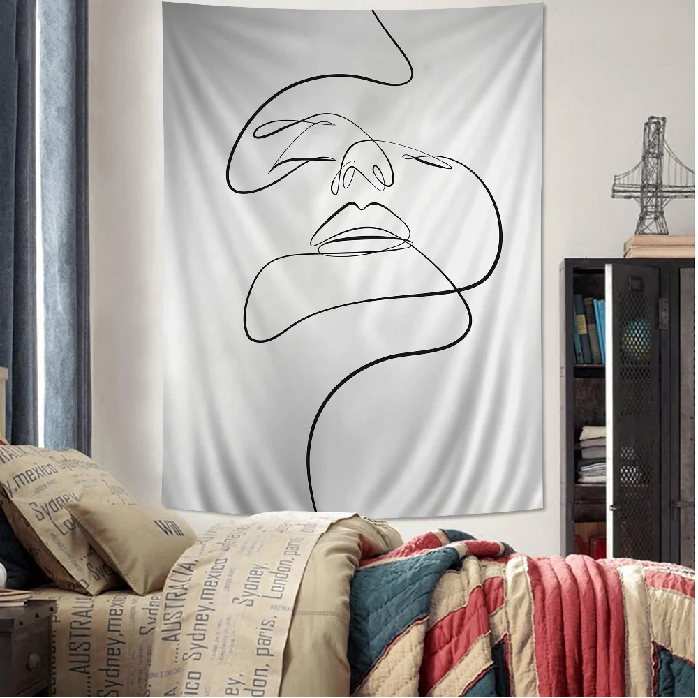 

Minimalism Line Portrait Art Cartoon Tapestry Art Science Fiction Room Home Decor Wall Hanging Home Decor