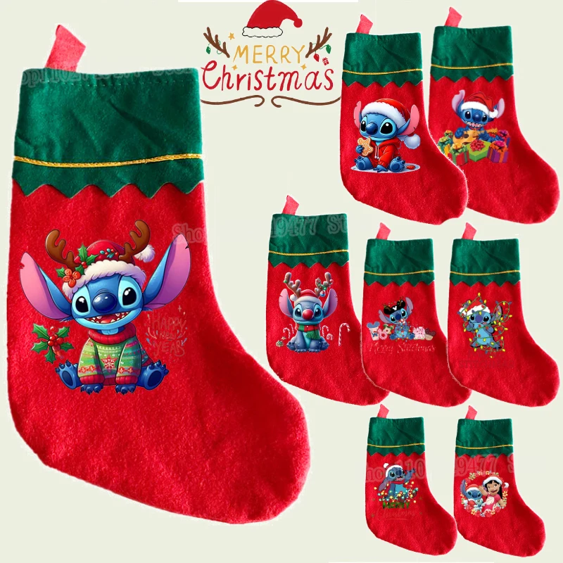 Christmas Socks Cartoon Disney Stitch Festive Atmosphere Decoration Xmas Tree Pendant Party Atmosphere Scene Candy Gift Bag