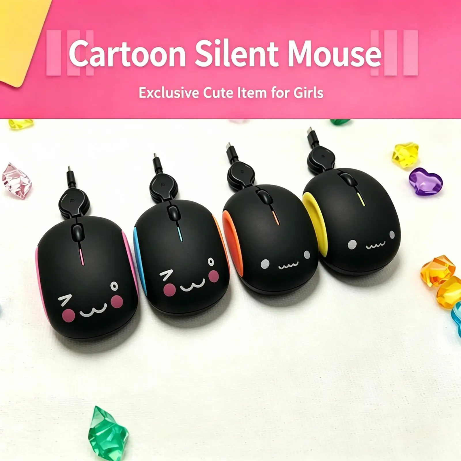 

Cute Steamed Bun Wired Mouse, Type-C Adjustable Cable Silent Ergonomic Mouse, Plug And Play Mini Mice For Laptop Phone Tablet
