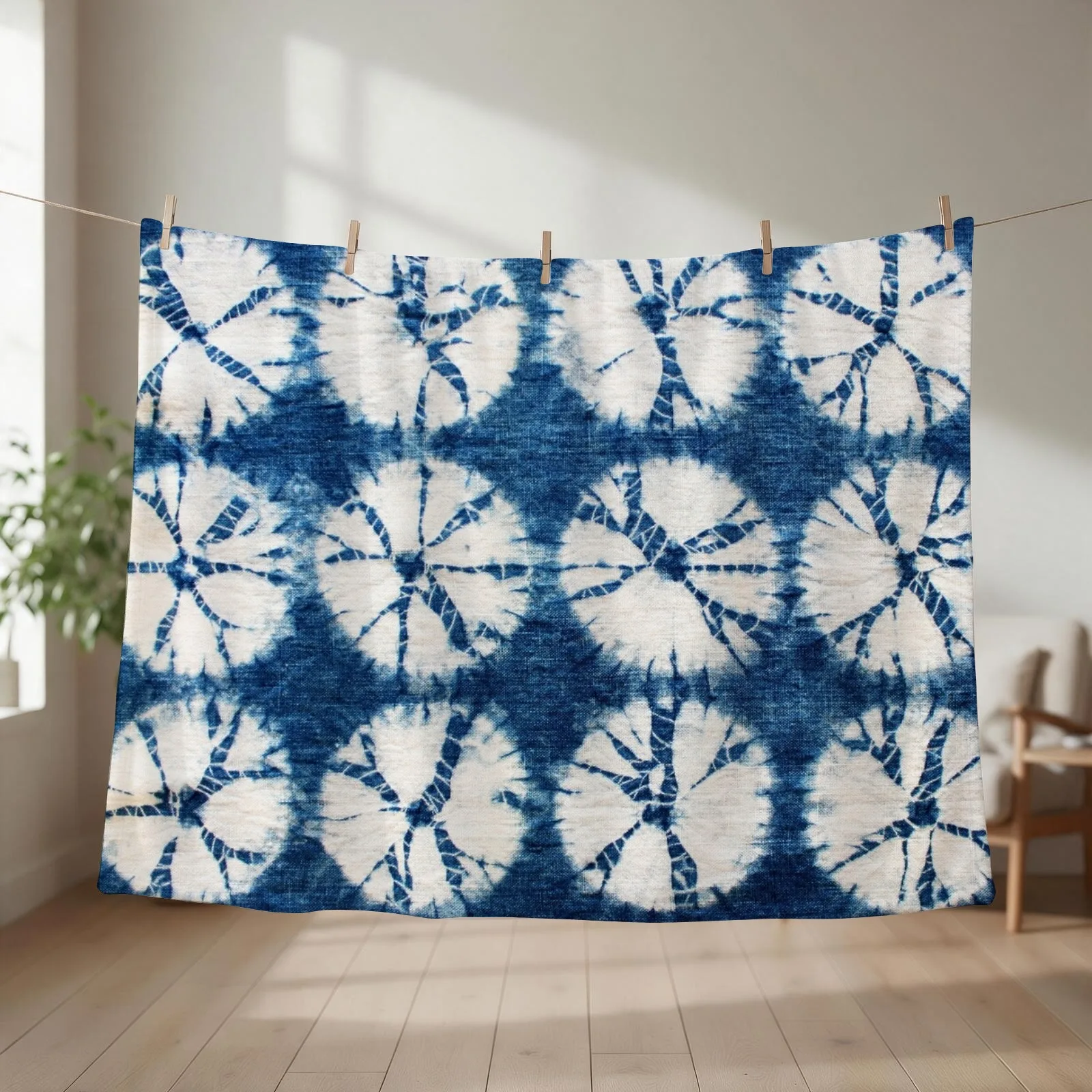 Shibori Tie Dye - Koc w stylu Shibori, kolor indygo,