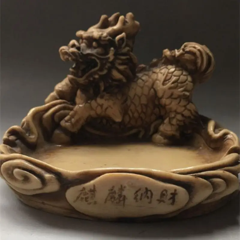 

China's Ancient Hand-Carved Unicorn Kirin Mythical Beast Statue Ashtray