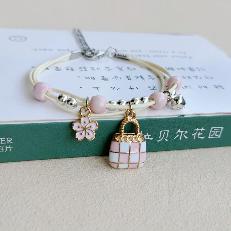 Bracelets de fleurs de lapin mignons de style coréen pour femmes, pendentif de patte d'avion et de mouton exquis, bracelet perlé, bijoux de fête, cadeaux