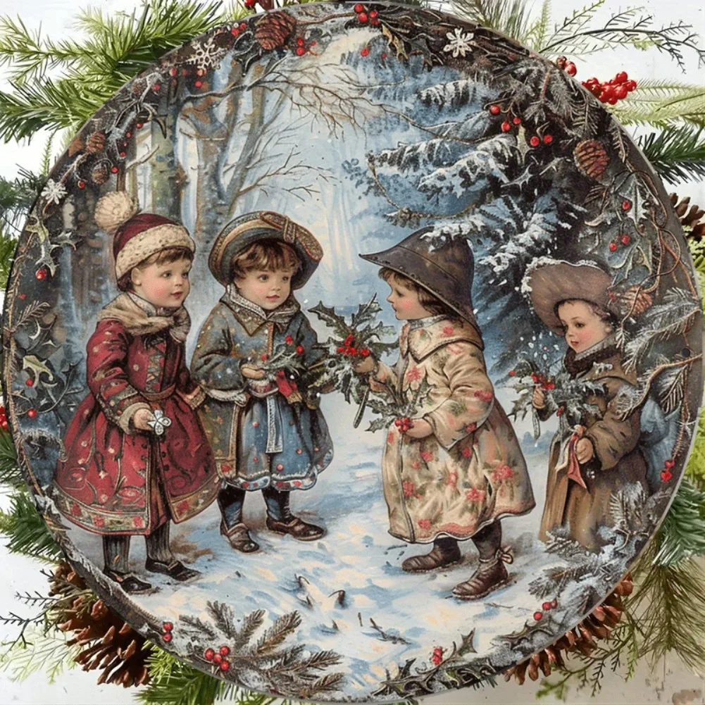 Vintage Victorian Christmas Aluminum Wall Plaque - 8